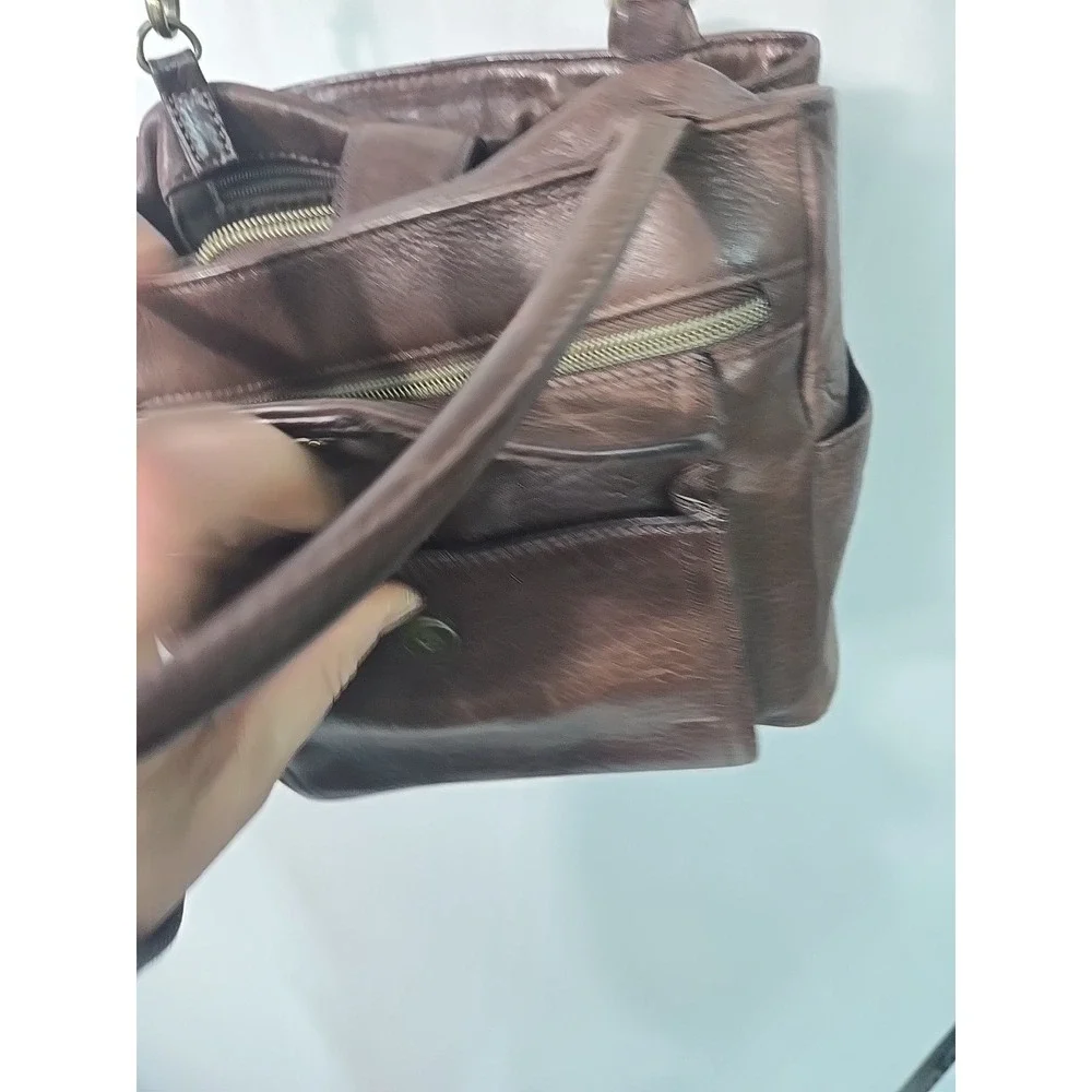 VTG Fossil Brown Pebbled Leather‎ Pockets Top Handle Small Satchel Crossbody Bag